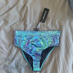 Dolls Kill Holographic Blue Rave Bottom - Size Small